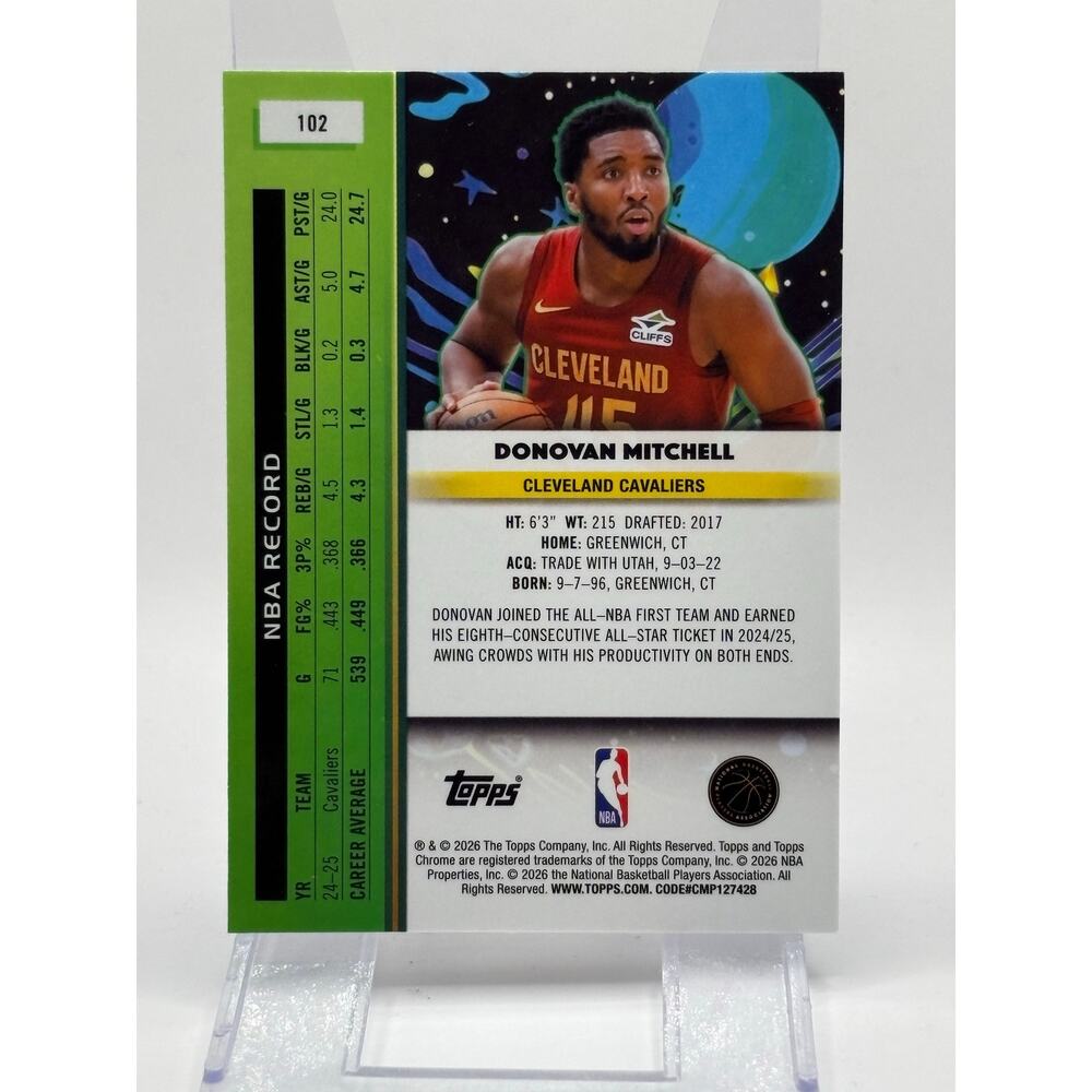 2025-26 Topps Cosmic Chrome Donovan Mitchell Green Space Dust Refractor 56/75 SP - Picture 2 of 2